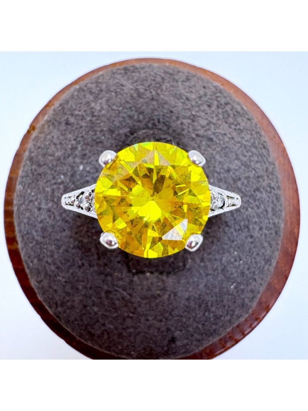 3CT Canary Yellow CZ Statement Engagement Promise Ring Sterling Silver 925 SZ 6